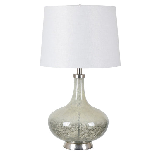 Crestview Collection Clarissa 28" Transitional Glass And Aluminum Bottle Table Lamp In Grey Green And Nickel Finish With White Linen Shade