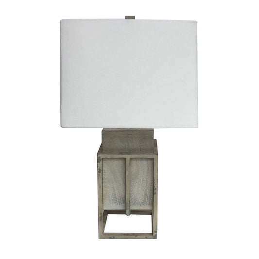 Crestview Collection Cleary 30" Rustic Wood And Metal Table Lamp In Antique Gray Finish With Cotton Linen Shade