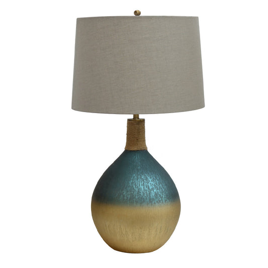 Crestview Collection Cole 32" Transitional Glass Table Lamp In Ombre Turquoise And Gold Finish With Natural Linen Taper Shade