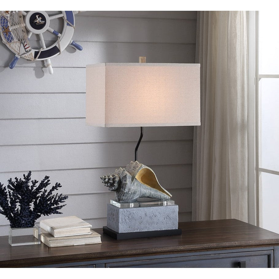 Crestview Collection Conch 32" Coastal Resin And Crystal Table Lamp In Handpainted Finish With Oatmeal Linen Shade