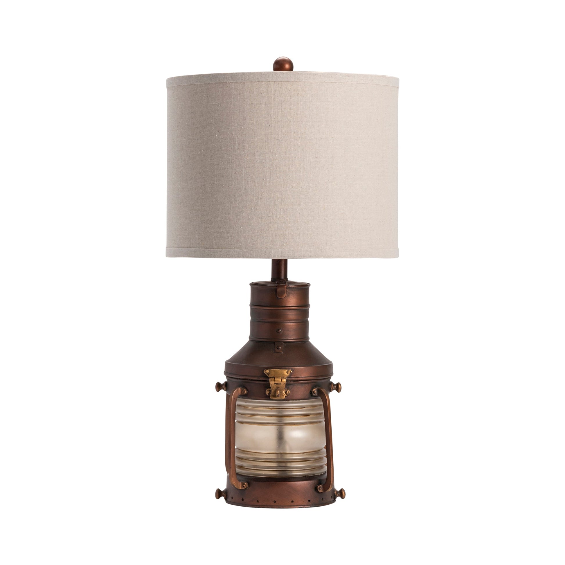Crestview Collection Copper 27" Rustic Resin And Glass Table Lamp In Antique Copper Finish With Natural Linen Shade
