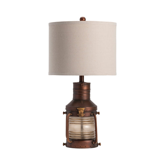 Crestview Collection Copper 27" Rustic Resin And Glass Table Lamp In Antique Copper Finish With Natural Linen Shade