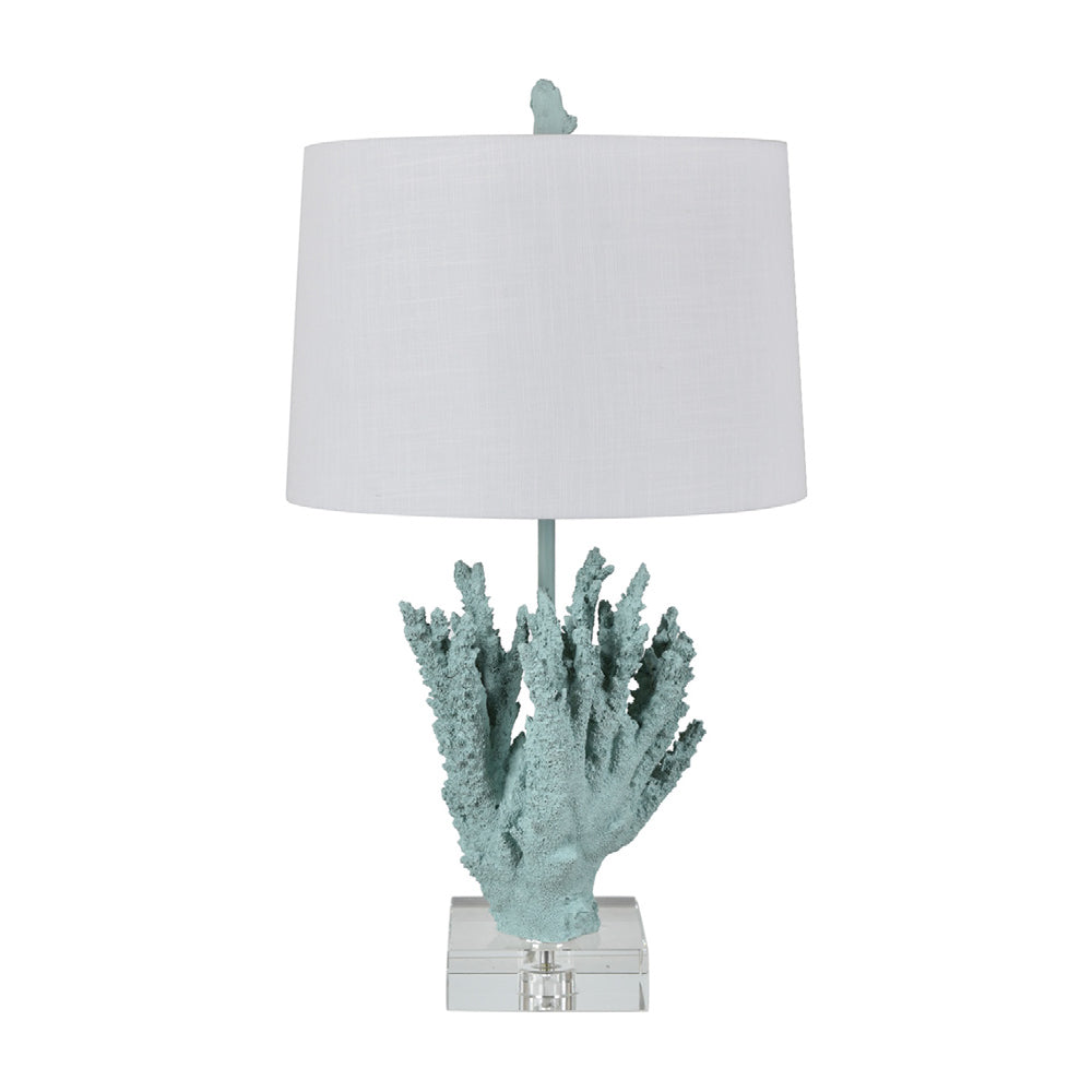 Crestview Collection Coral 25" Coral Resin And Crystal Table Lamp In Sea Blue And Crystal Finish With White Linen Shade