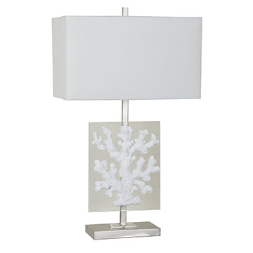 Crestview Collection Coral 29" Coastal Glass And Resin Table Lamp In White Coral And Brushed Nickel Finish With Off-White Linen Shade