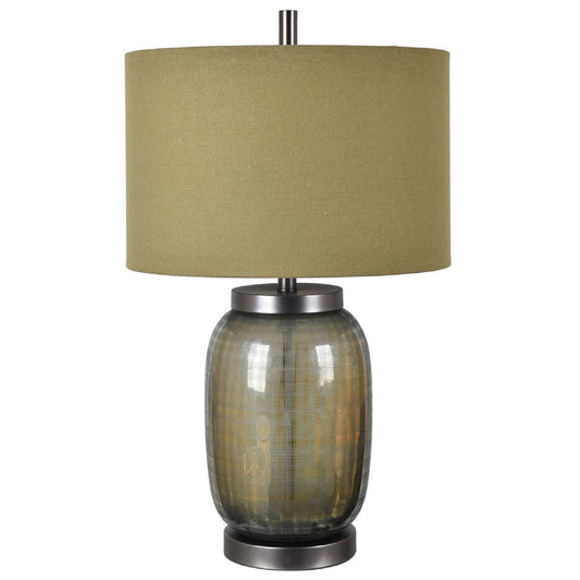 Crestview Collection Creston 29" Transitional Glass And Iron Table Lamp In Olive Smoked And Gunmetal Finish With Drum Olive Linen Shade