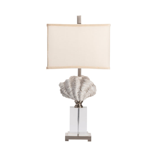 Crestview Collection Crystal Beach 29" Coastal Crystal Metal And Resin Table Lamp In White Shell And Crystal Finish With Off White Linen Shade