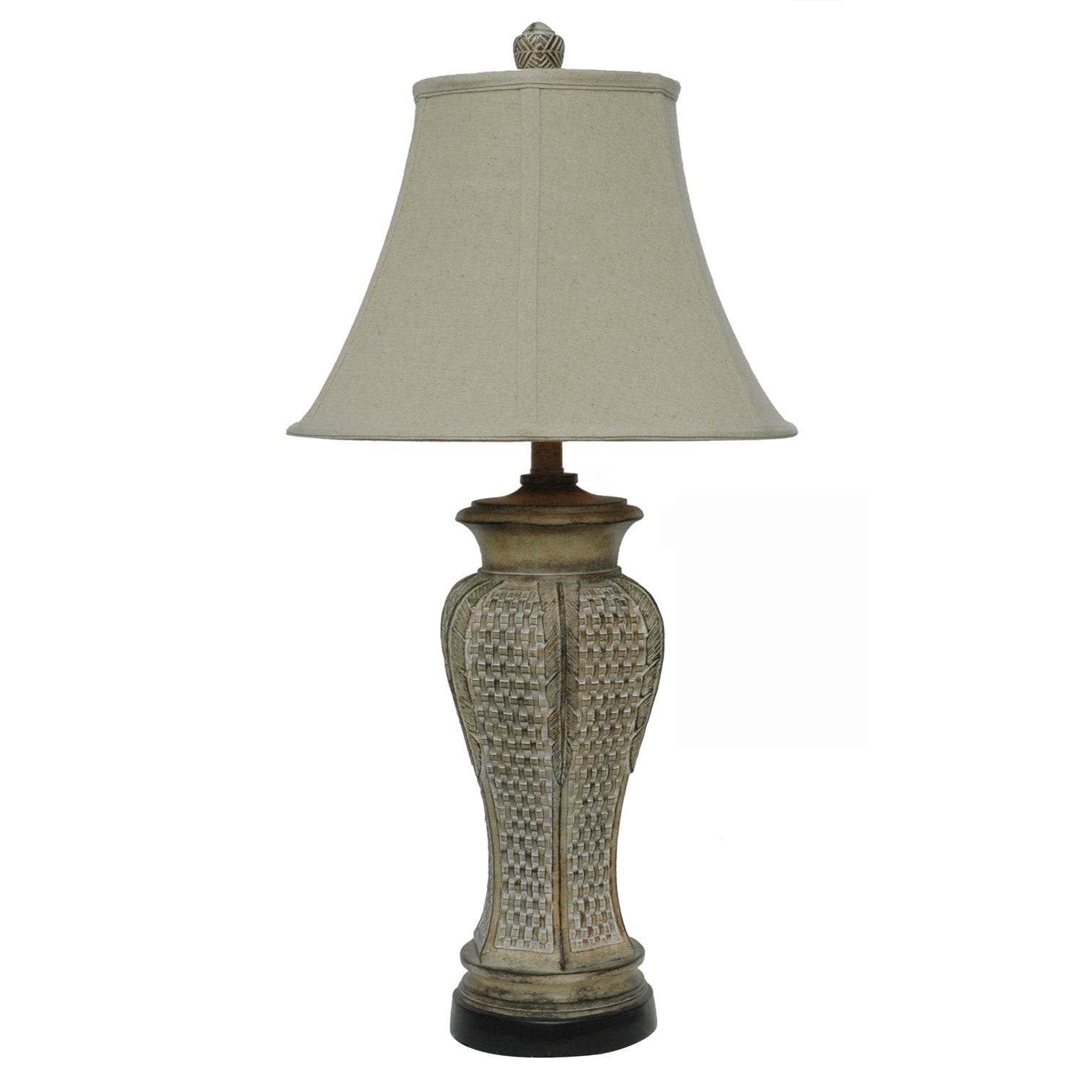 Crestview Collection Cypress 32" Traditional Resin Table Lamp In Pickled Pine And Green Finish With Natural Linen Fabric Shade