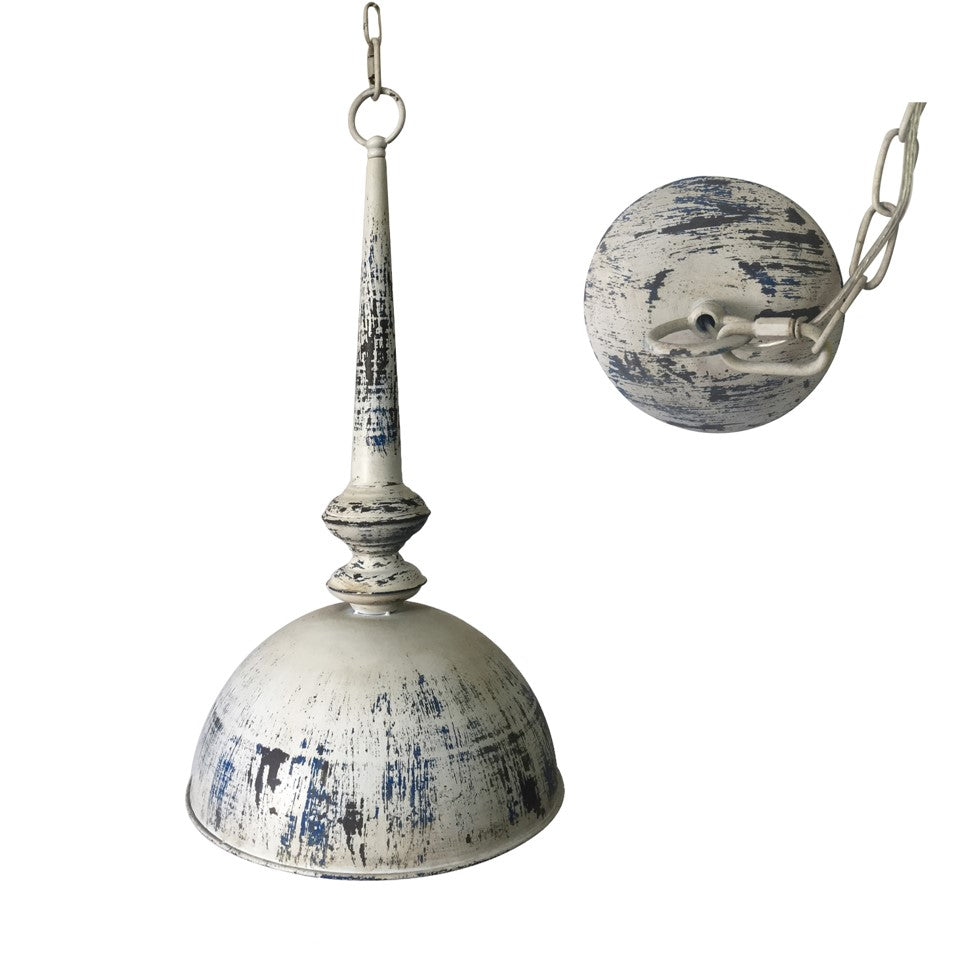 Crestview Collection Dahlia 12" Traditional Medium Metal Pendant Lamp In Antique White And Black Iron Finish
