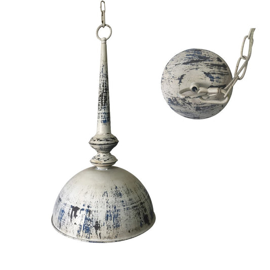 Crestview Collection Dahlia 12" Traditional Medium Metal Pendant Lamp In Antique White And Black Iron Finish