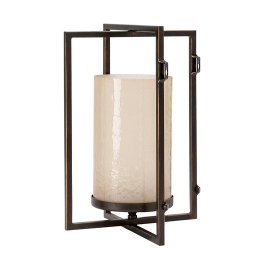Crestview Collection Danson 16" Traditional Metal And Glass Caged Hanging Candle Holder In Frosted Glass And Bronze Finish