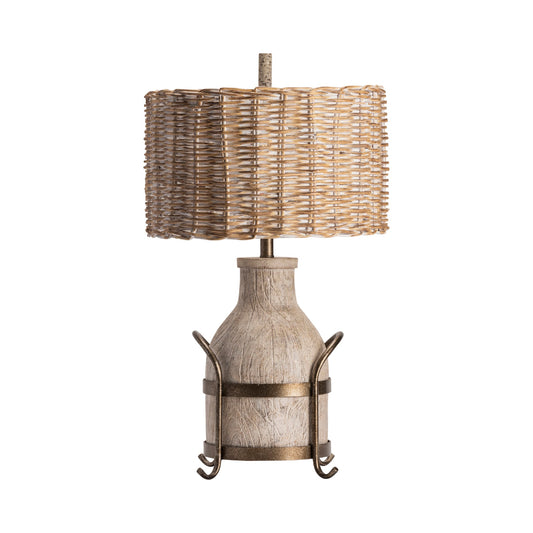 Crestview Collection Dary Farm 31" Rustic Resin And Metal Table Lamp In Milk And Iron Finish With Rattan Shade