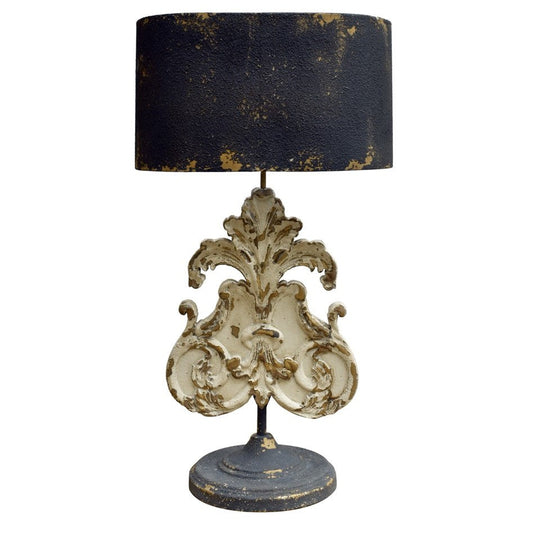 Crestview Collection De'Posh 33" Traditional Wood Table Lamp In French White And Distressed Black Metal Finish With Distressed Black Metal Shade