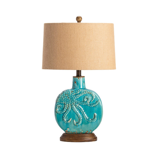 Crestview Collection Deep Ocean 25" Coastal Ceramic And Resin Table Lamp In Antique Turquoise Ceramic Finish With Burlap Shade