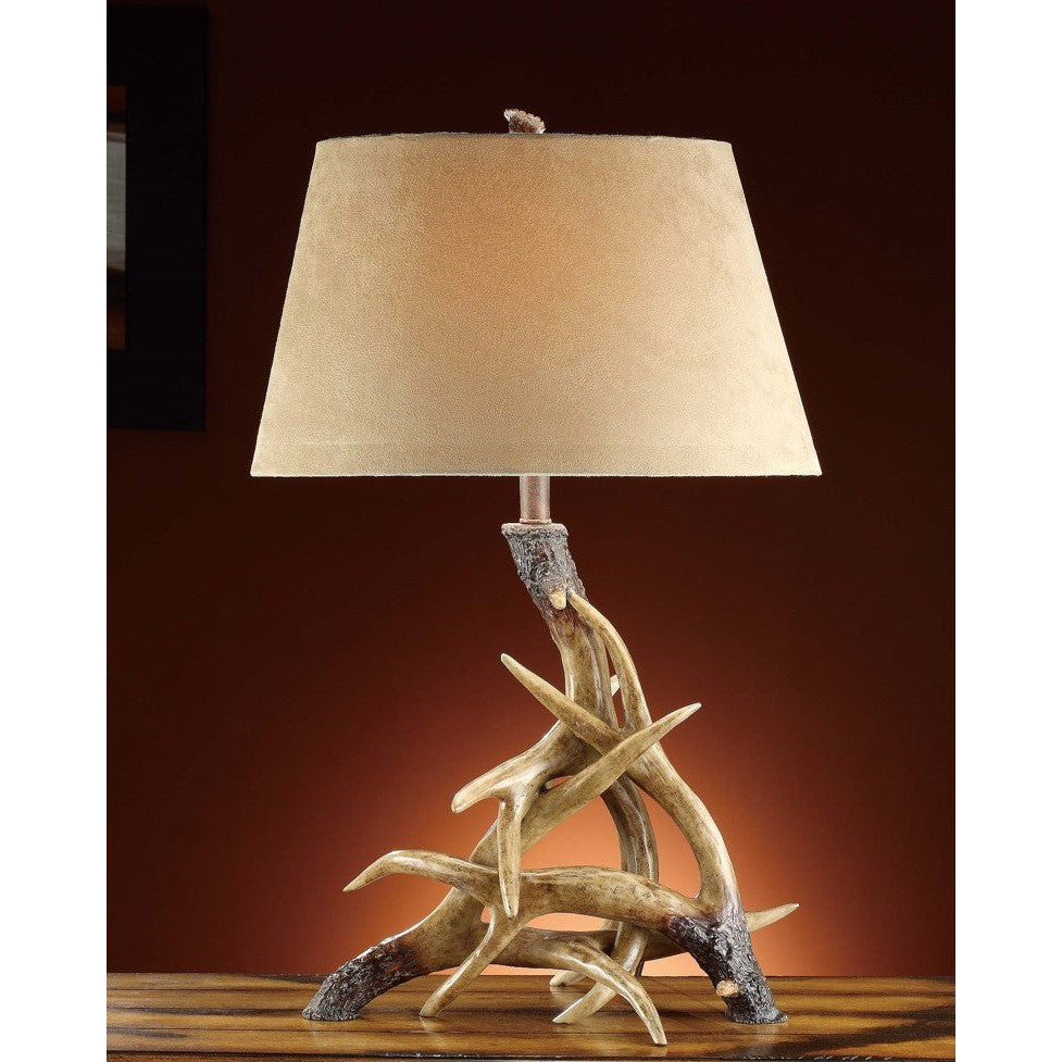 Crestview Collection Deer Shed 31" Rustic Resin Table Lamp In Weathered Antler Finish With Buff Suede Fabric Oval Hardback Shade