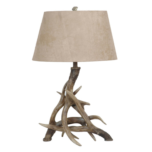 Crestview Collection Deer Shed 31" Rustic Resin Table Lamp In Weathered Antler Finish With Buff Suede Fabric Oval Hardback Shade