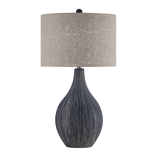 Crestview Collection Dillon 32" Transitional Ceramic Table Lamp In Nautical Navy Scratch Finish With Blue Lining Drum Shade