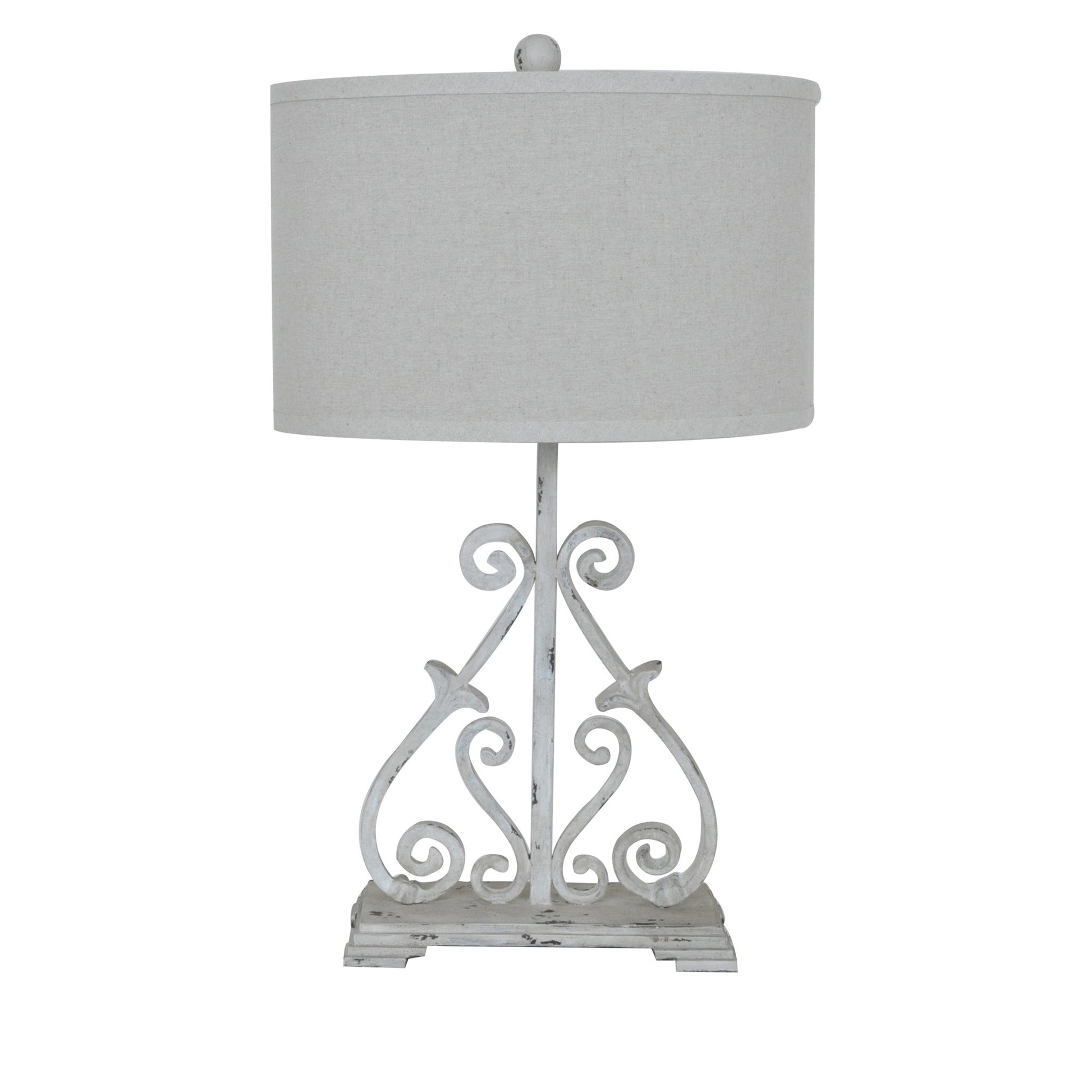 Crestview Collection Dunbar 28" Rustic Metal Table Lamp In Antique White Finish With Natural Linen Shade