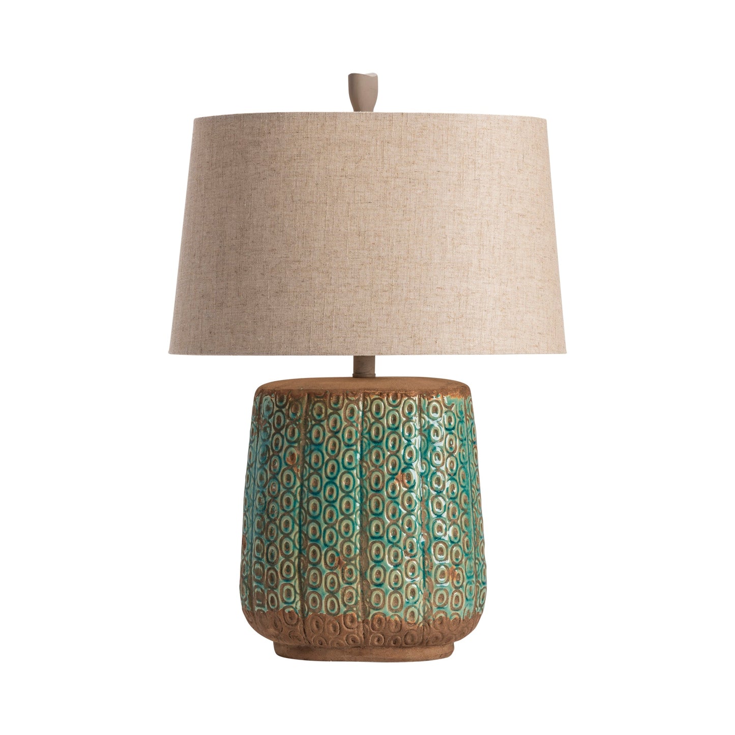 Crestview Collection Duncan 26" Rustic Ceramic Table Lamp In Antique Green Ceramic Finish With Natural Linen Shade