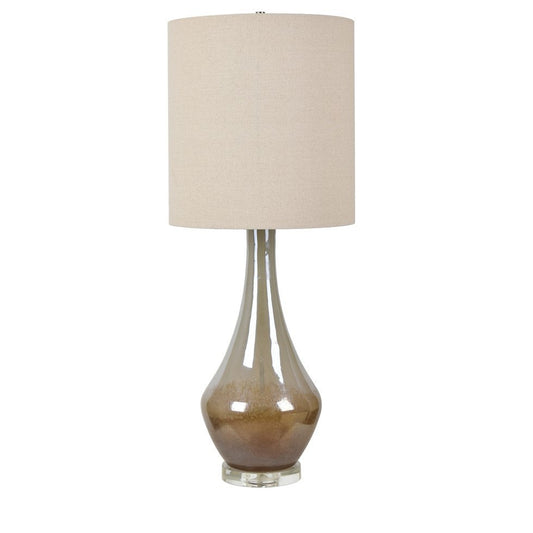 Crestview Collection Easton 35" Traditional Glass And Crystal Table Lamp In Champagne Iridescent Ceramic Finish With Beige Linen Shade