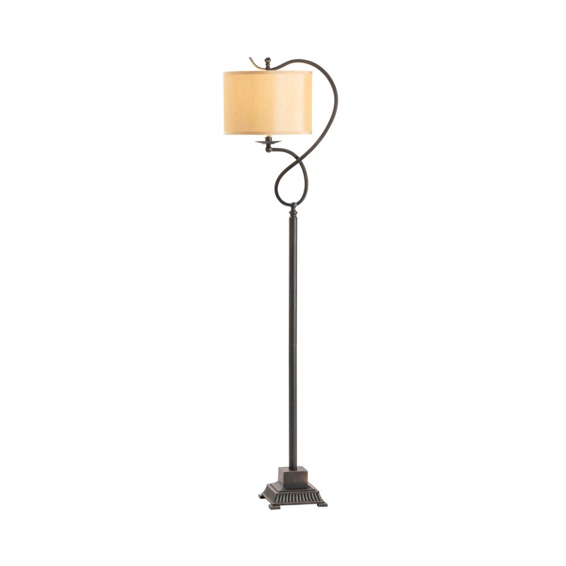 Crestview Collection Echo 61" Traditional Metal Floor Lamp In Bronze Finish With Beige Hardback Fabric Drum Shade