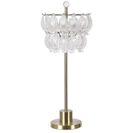 Crestview Collection Elena 31" Transitional Metal And Glass Accent Twin Light Lamp In Antique Brass Finish With Molded Glass Hanging Leaves Shade