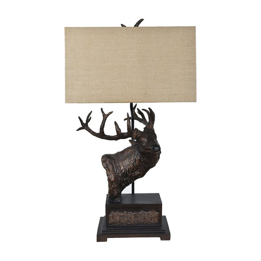 Crestview Collection Elk Bust 35" Rustic Resin Table Lamp In Antique Bronze Finish With Burlap Shade
