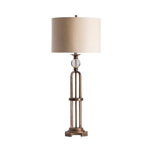 Crestview Collection Espinoza 40" Traditional Metal Resin And Crystal Table Lamp In Bronze Iron And Crystal Finish With Natural Linen Shade