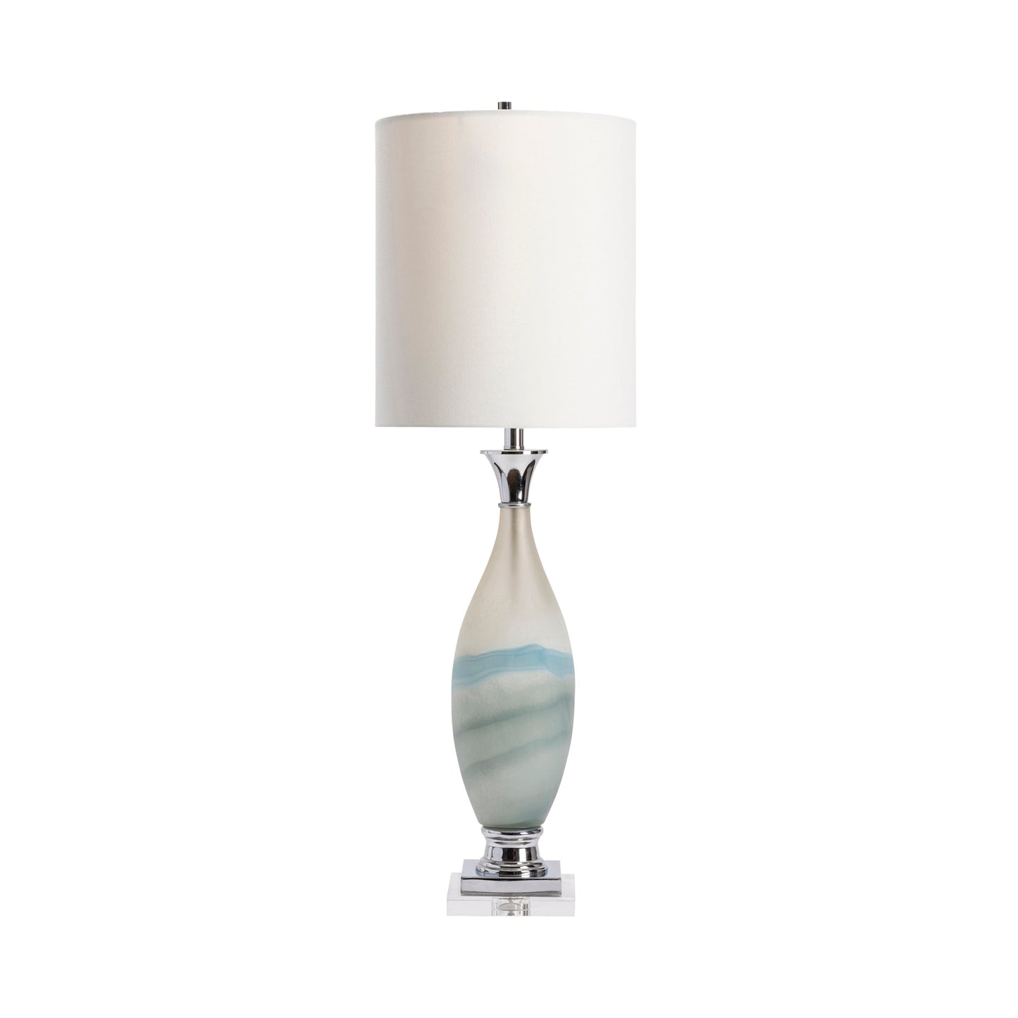 Crestview Collection Evelyn 41" Transitional Glass Crystal And Metal Table Lamp In Blue And White Layered Glass And Chrome Finish With White Silk Shade