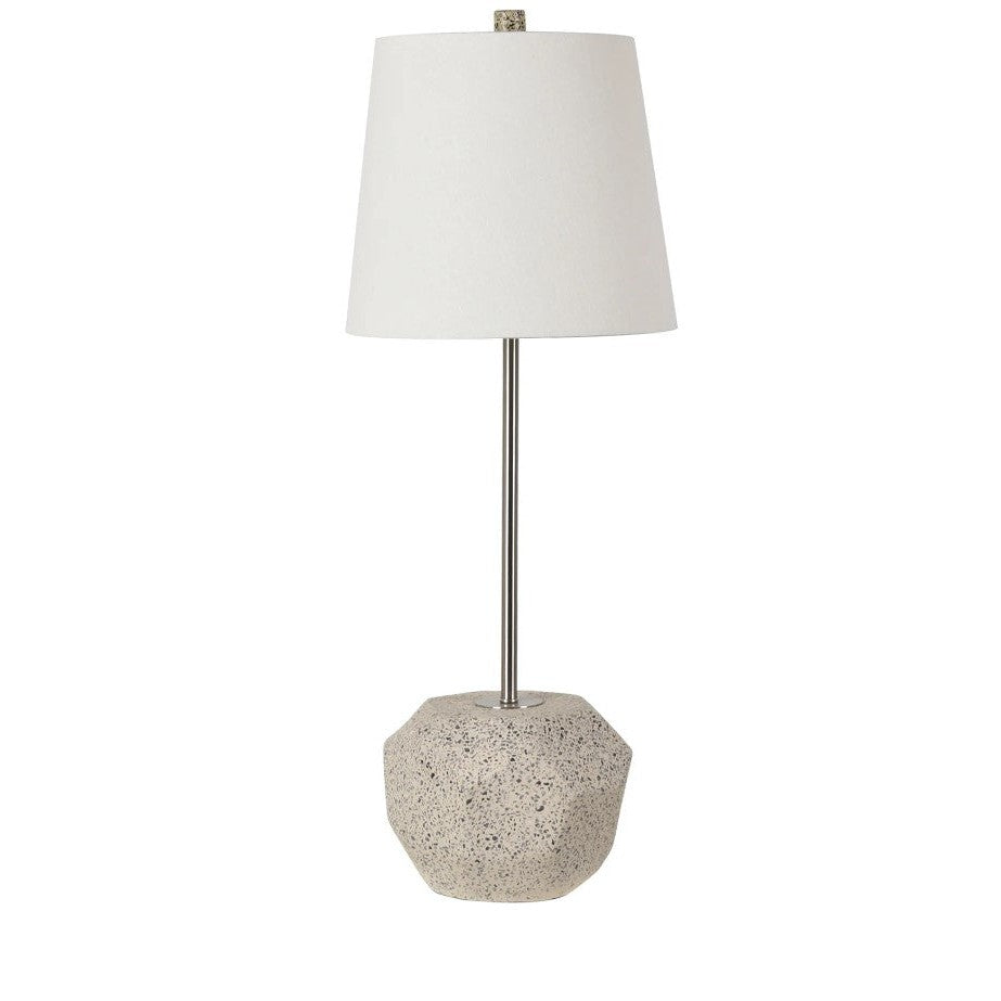 Crestview Collection Fiesta 27" Coastal Terrazzo Faceted Stick Lamp In Brushed Stainless Components Finish With White Linen Shade