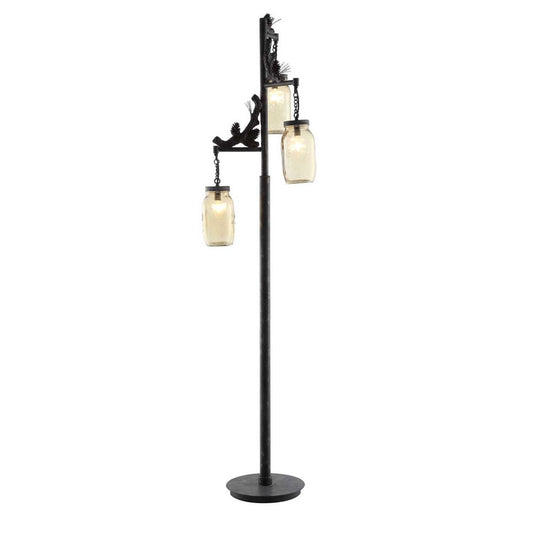 Crestview Collection Fire Catcher 66" Rustic Metal Floor Lamp In Rustic Metal Finish With Antique Glass Shade