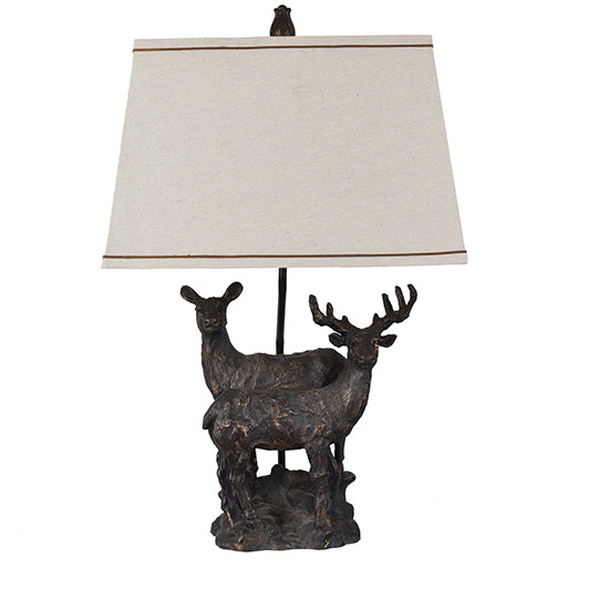 Crestview Collection First Glance 30" Rustic Resin Table Lamp In Antique Bronze Finish With Oatmeal Linen Shade