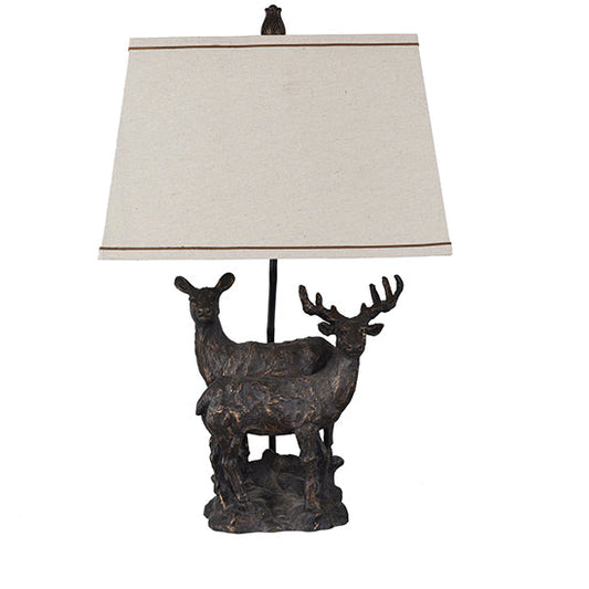 Crestview Collection First Glance 30" Rustic Resin Table Lamp In Antique Bronze Finish With Oatmeal Linen Shade
