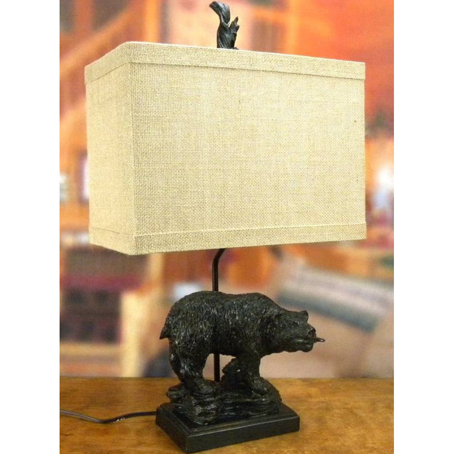 Crestview Collection Fishing Bear 25" Rustic Resin Table Lamp In Bronze Finish With Burlap Shade