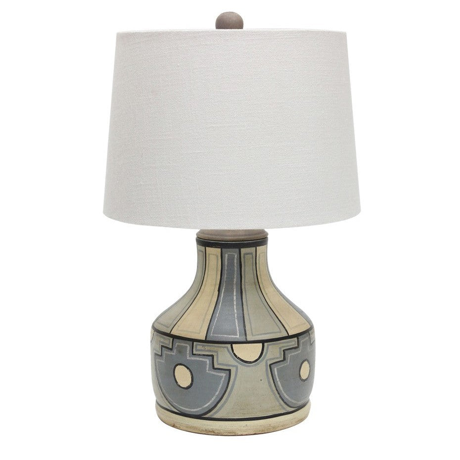 Crestview Collection Fresno 23" Rustic Ceramic Table Lamp In Southwestern Motif In Denim Blues Finish With Off White Linen Shade