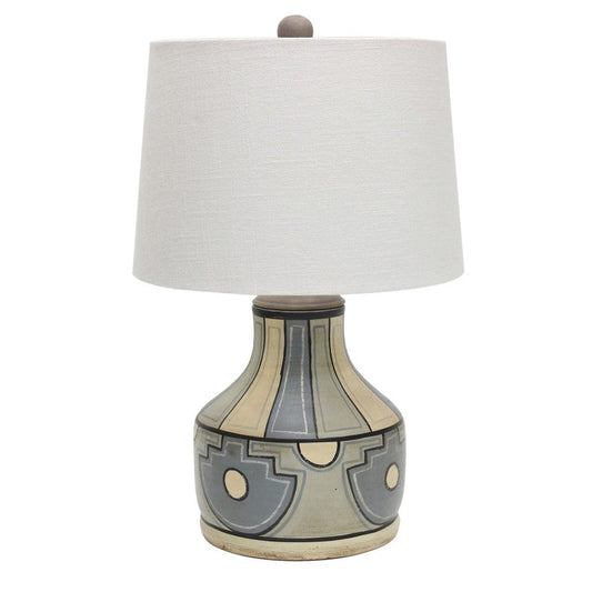 Crestview Collection Fresno 23" Rustic Ceramic Table Lamp In Southwestern Motif In Denim Blues Finish With Off White Linen Shade