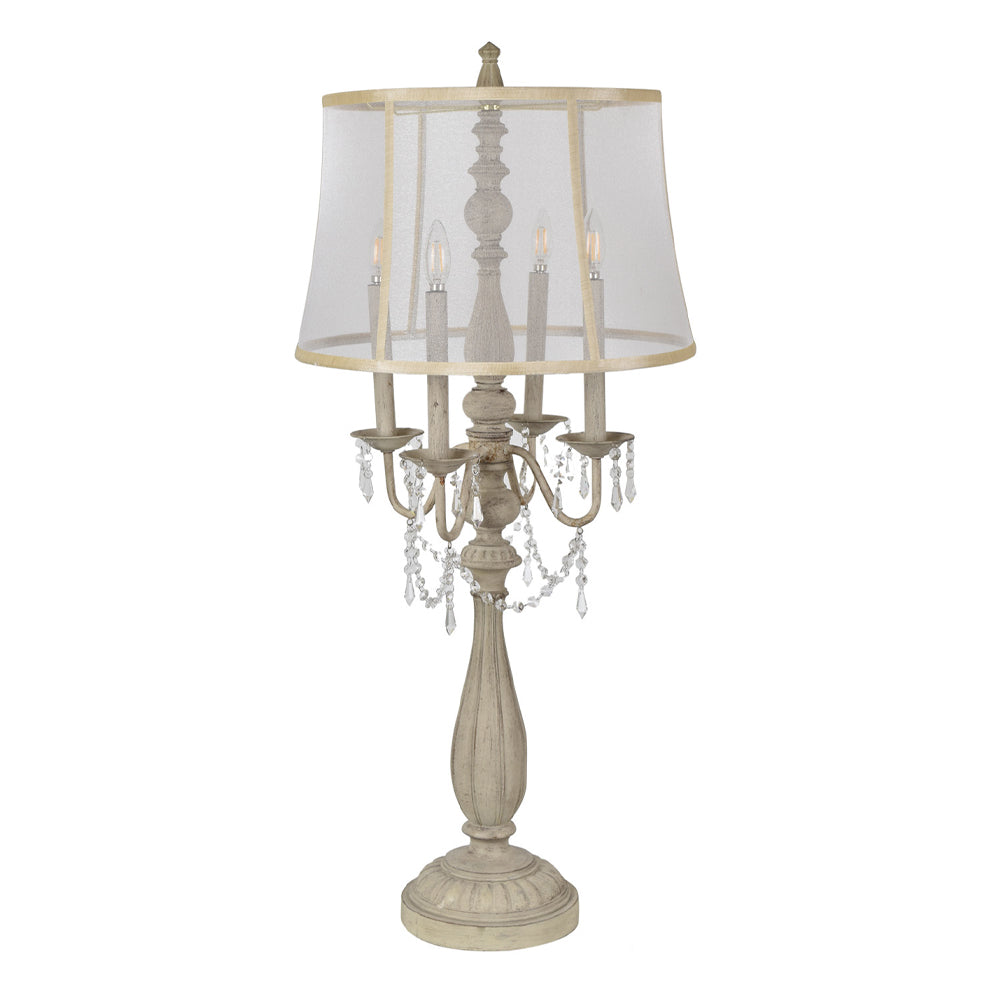 Crestview Collection Gabby 43" Traditional Resin And Metal Table Lamp In French White Finish With Organza Bell Shade