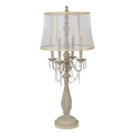 Crestview Collection Gabby 43" Traditional Resin And Metal Table Lamp In French White Finish With Organza Bell Shade