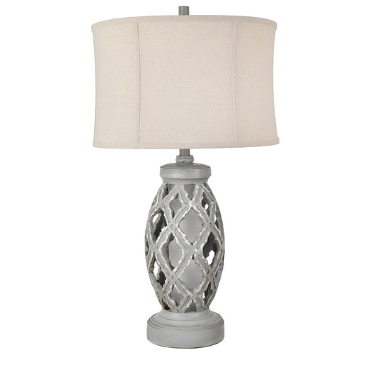 Crestview Collection Gaborone 31" Traditional Resin Table Lamp In Distressed Gray Finish With Drum Oatmeal Linen Shade And Night Light