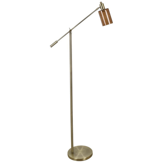 Crestview Collection Garrett 66" Transitional Metal And Glass Adjustable Arm Floor Lamp In Antique Brass Finish With Sepia Glass Globe Shade