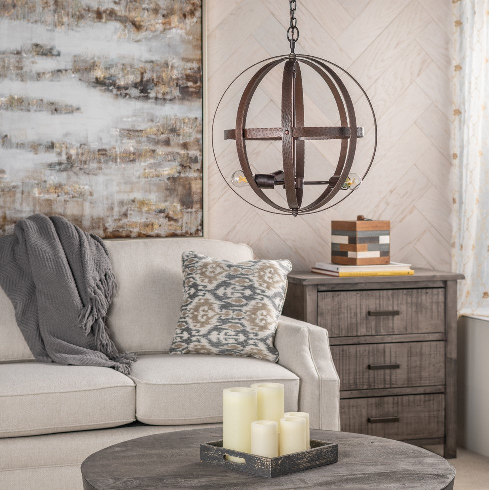 Crestview Collection Global 18" Transitional Small Metal Pendant Lamp In Bronze Finish