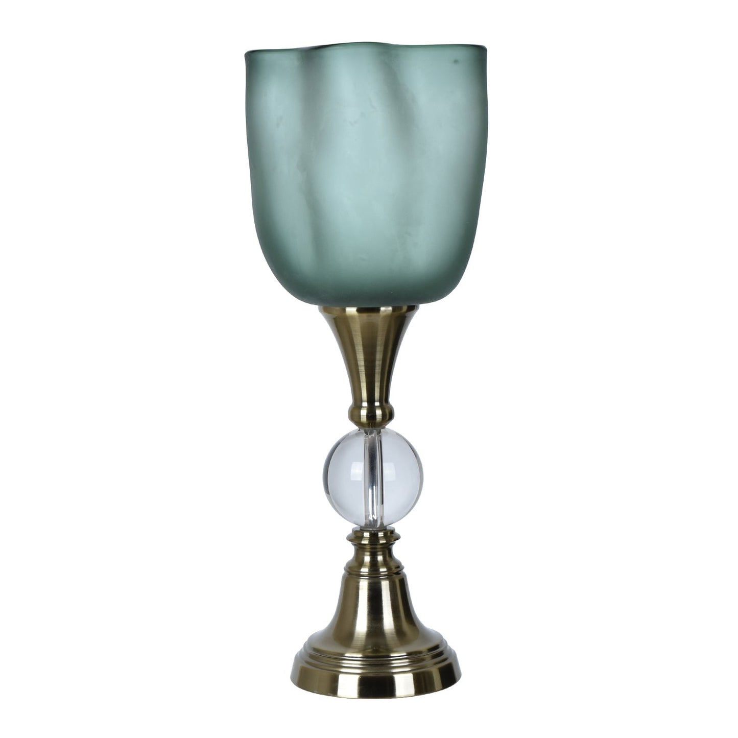 Crestview Collection Glow 24" Transitional Crystal And Metal Table Lamp In Crystal And Antique Brass Finish With Blue Glass Shade