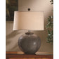 Crestview Collection Graham 26" Rustic Ceramic Iron Table Lamp In Taupe Wash Finish With Light Wheat Linen Fabric