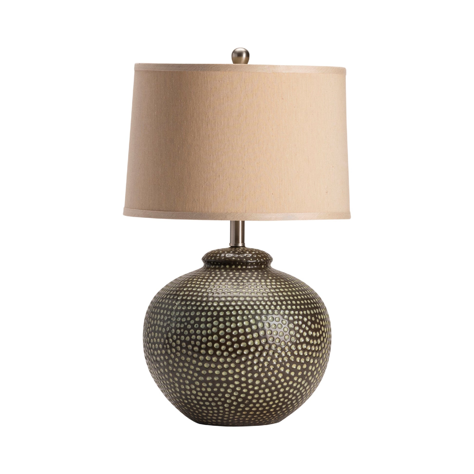 Crestview Collection Graham 26" Rustic Ceramic Iron Table Lamp In Taupe Wash Finish With Light Wheat Linen Fabric