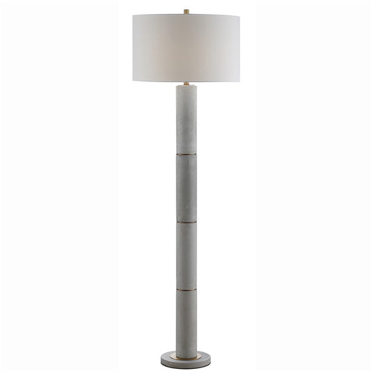 Crestview Collection Hadley 68" Transitional Concrete And Metal Floor Lamp In Concrete And Honey Brass Finish With White Linen Drum Shade