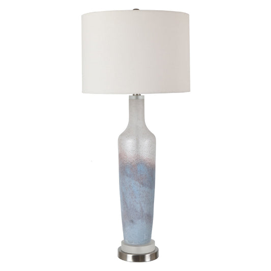 Crestview Collection Hallett 33" Transitional Glass And Metal Bottle Table Lamp In Soft Pastel Layers And Brushed Nickel Finish With Oyster Linen Shade