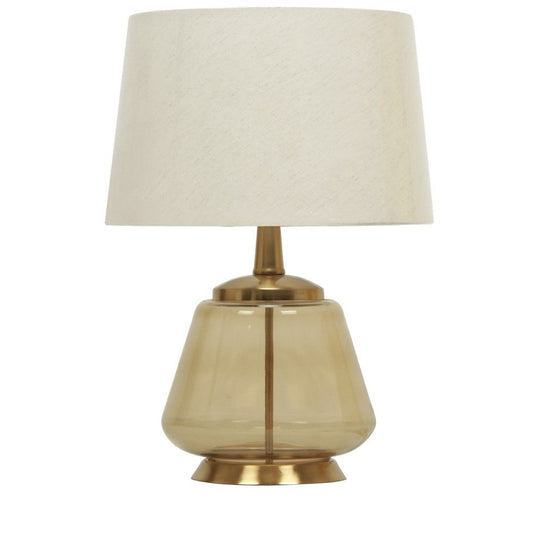 Crestview Collection Hammond 21" Transitional Glass And Iron Table Lamp In Antique Brass And Amber Glass Finish With Natural Linen Shade