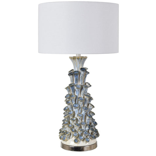 Crestview Collection Hanalei 31" Traditional Ceramic And Metal Table Lamp In Antique Blue And White Ceramic Finish With White Linen Shade