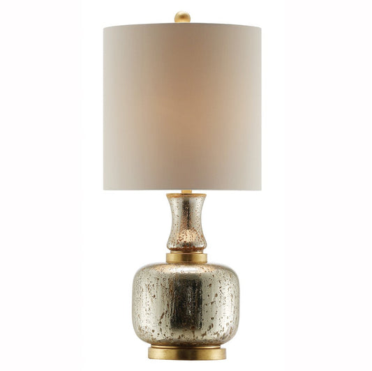 Crestview Collection Harper 30" Traditional Glass And Metal Table Lamp In Mercury Glass And Gold Leaf Finish With White Silk Shade