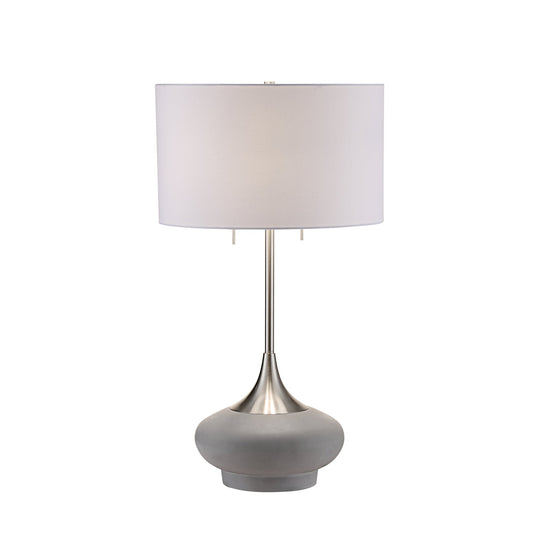 Crestview Collection Hayden 32" Modern Concrete And Metal Table Lamp In Textured Concrete And Brushed Stainless Finish With White Linen Drum Shade