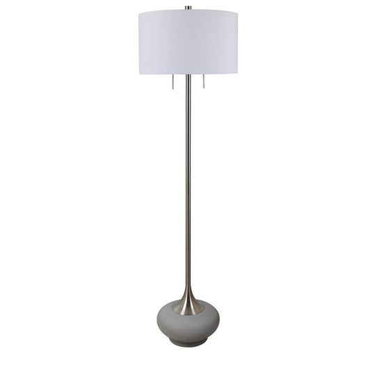 Crestview Collection Hayden 63" Modern Concrete And Metal Floor Lamp In Brushed Stainless Finish With White Linen Drum Shade